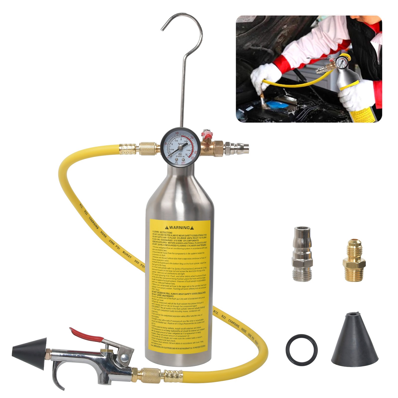 A/C AC Air Conditioner System Flush Canister Gun Tool Kit For R134 R12 R22 R404