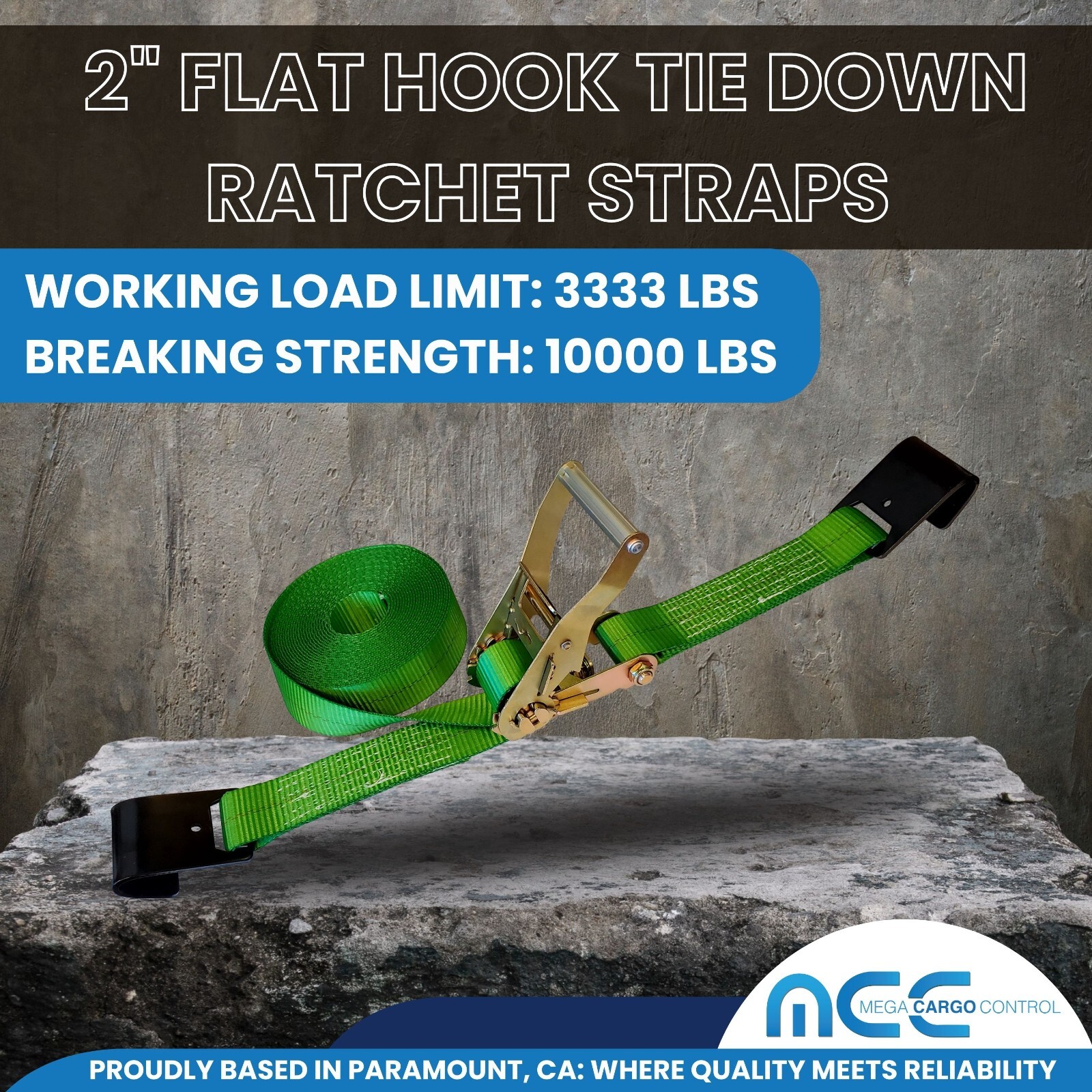 Heavy Duty 2″ x 30′ Ratchet Strap w/Flat Hook for Flatbed Truck Trailer Tie Down