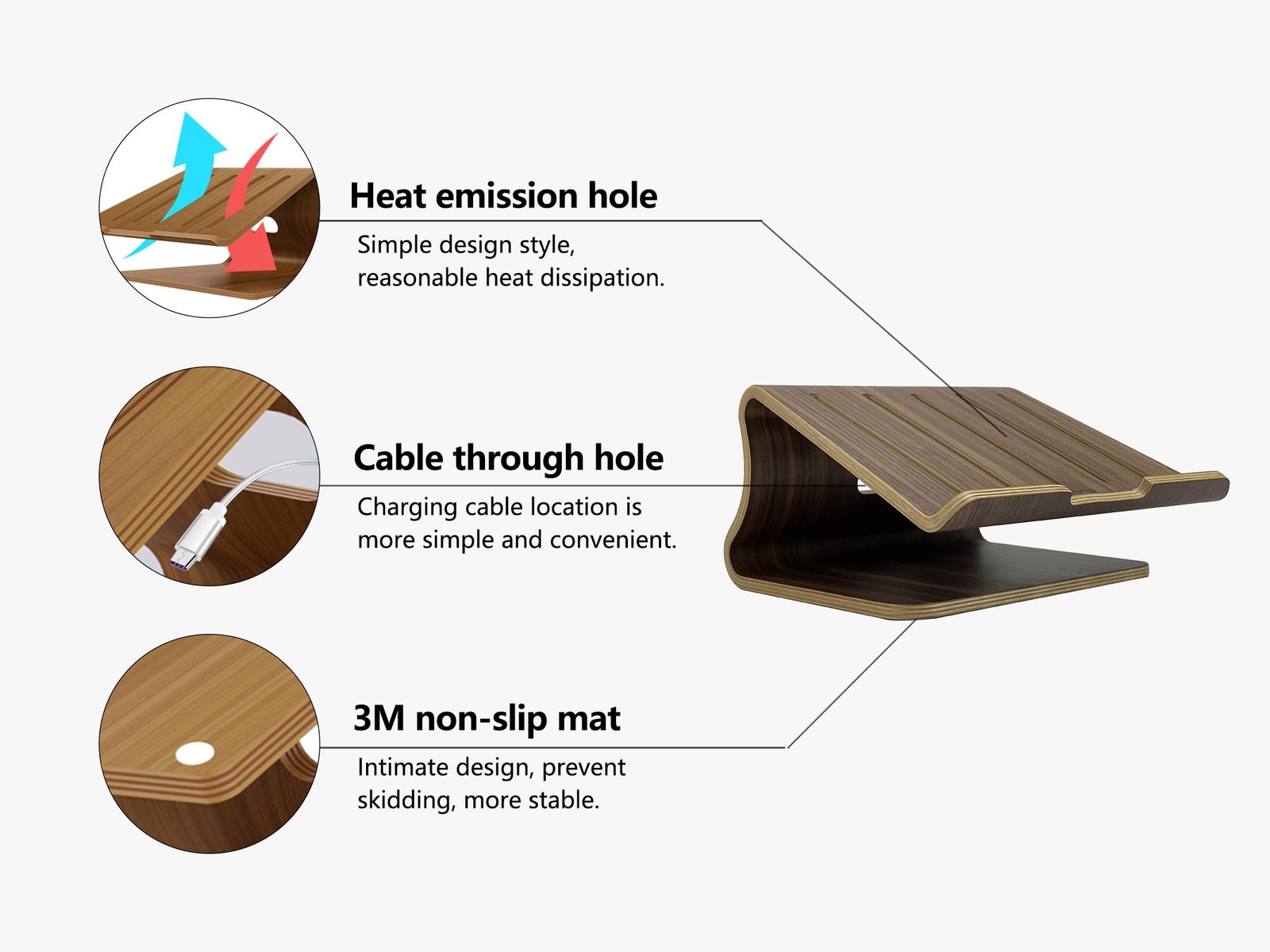 Wooden Laptop Stand,Laptop Holder 11 .02 L*7.9 W*5.7 H IN, Walnut-1001