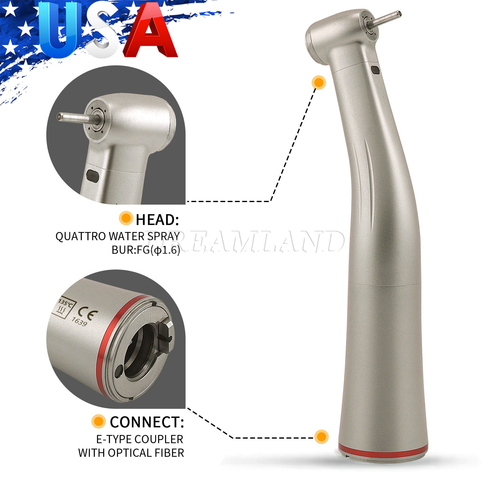 Dental Electric Handpiece 1:5 Contra Angle Fiber Optic SANDENT