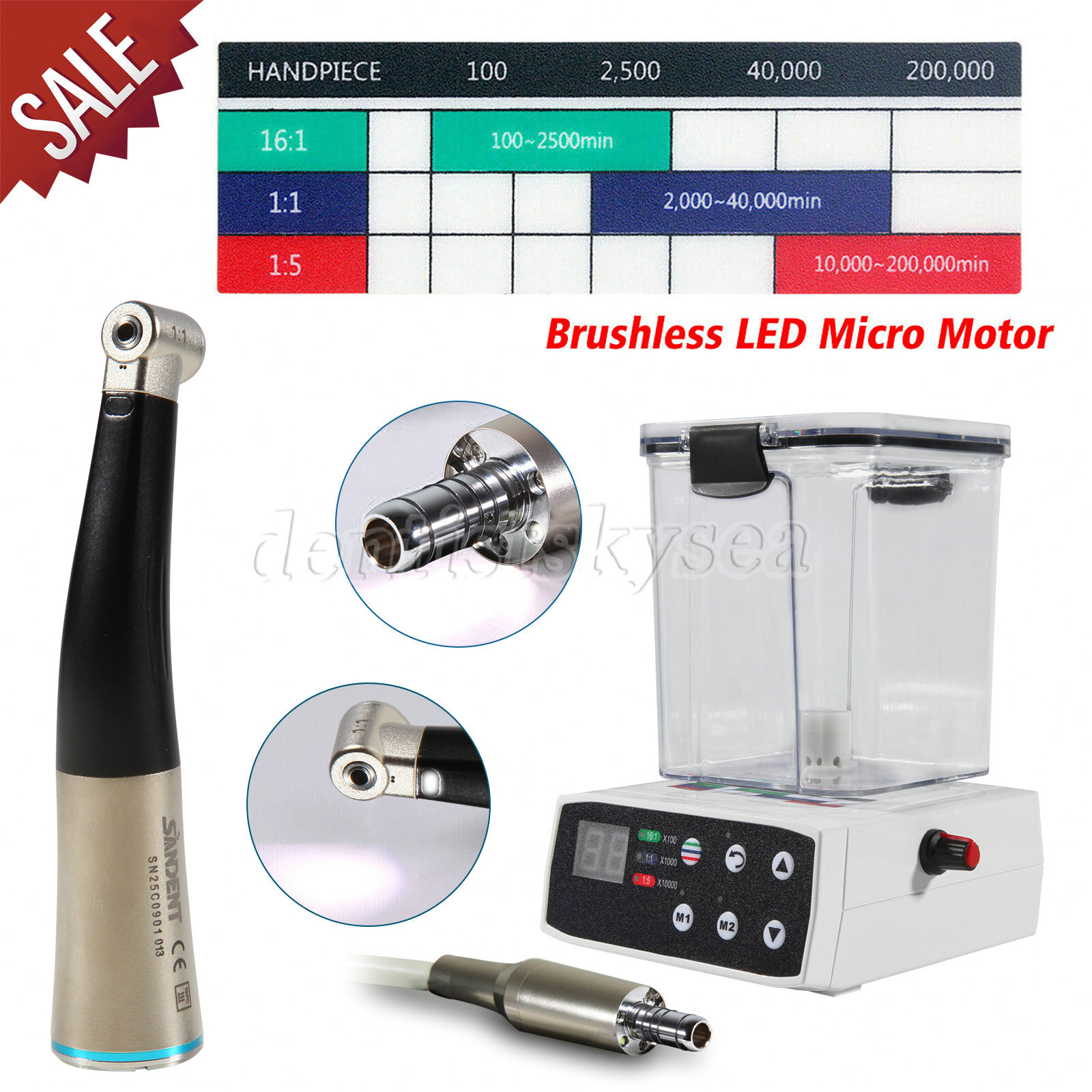 Dental Electric LED Brushless Micro Motor/1:1 Fiber Optic LED Handpiece