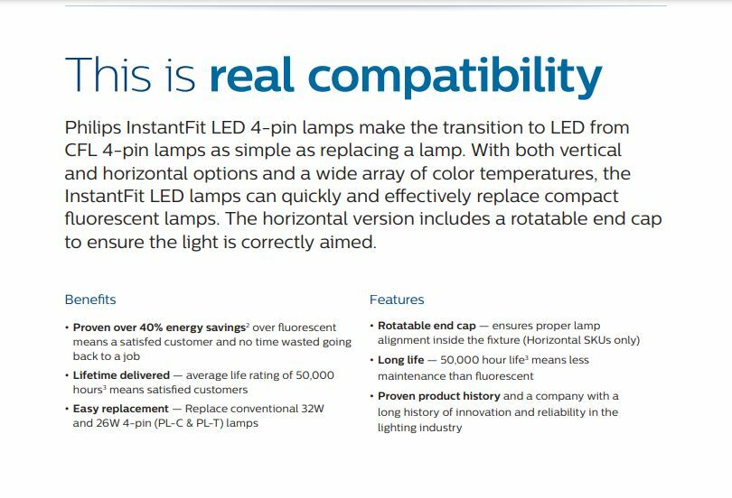 Philips 458398 8.5PL-C/T LED/26H-4000 8.5Watt LED Replacement for CFL Florescent