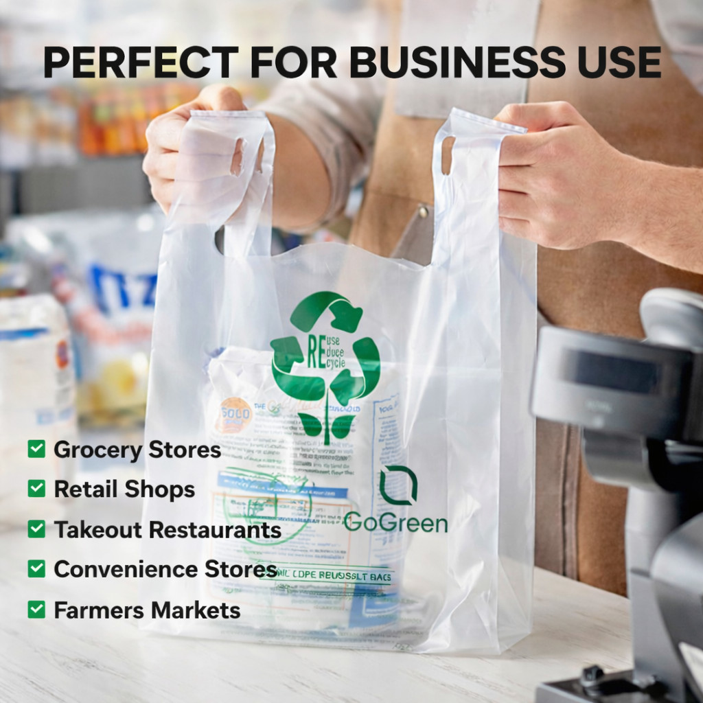 Clear Plastic T-Shirt Grocery Bags 3 Mil Heavy Duty Reusable 1/6 21×6.5×11.5