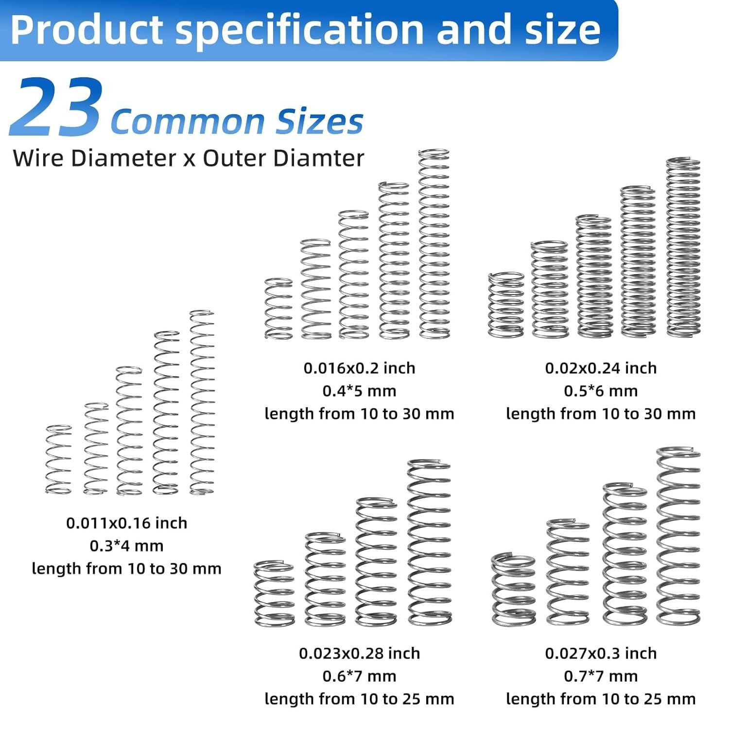380PCS Stainless Steel Compression Springs Assortment Kit – Small & Tiny Springs