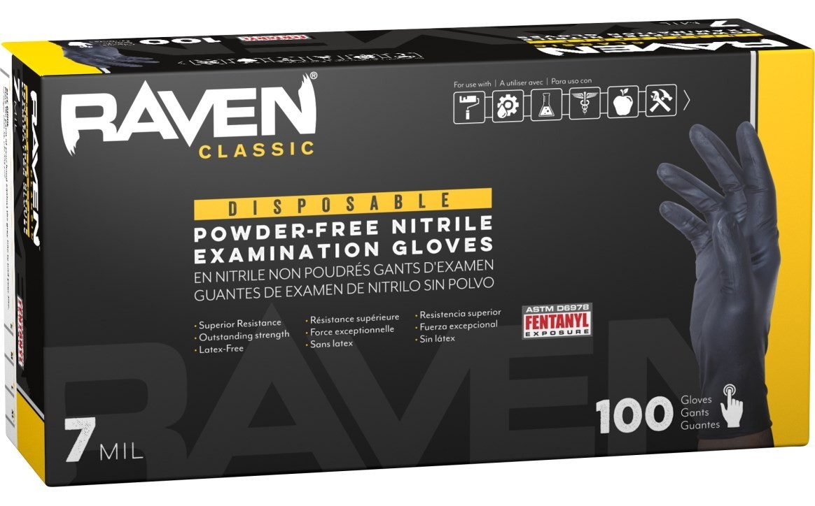 SAS Raven Black Nitrile Gloves Powder Free 7mil (10/Boxes of 100) (XL)
