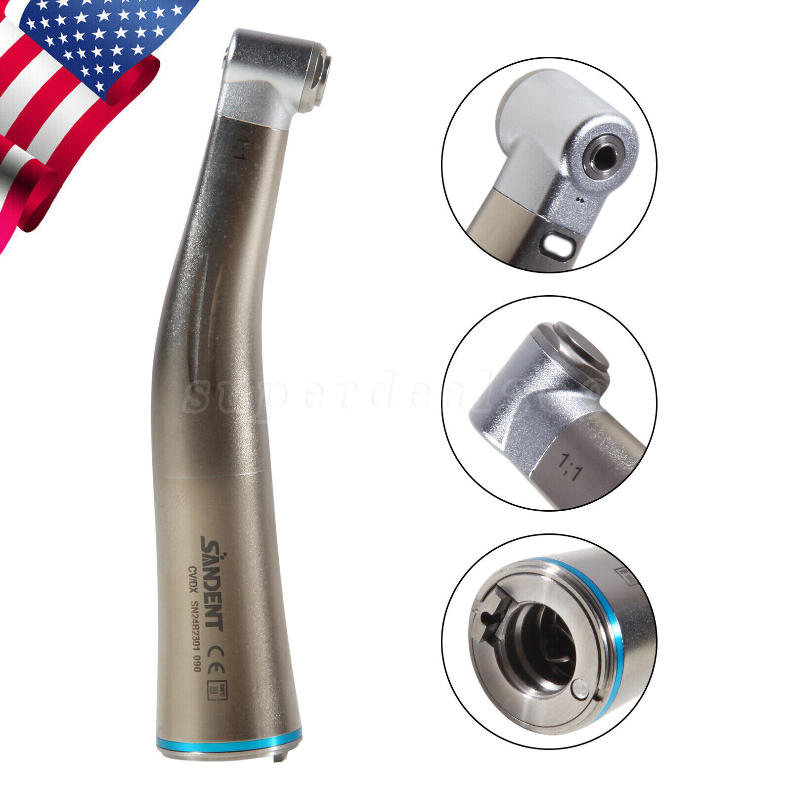 NSK Style Dental Fiber Optic 1:1 Contra Angle Low Speed Handpiece Inner Channel