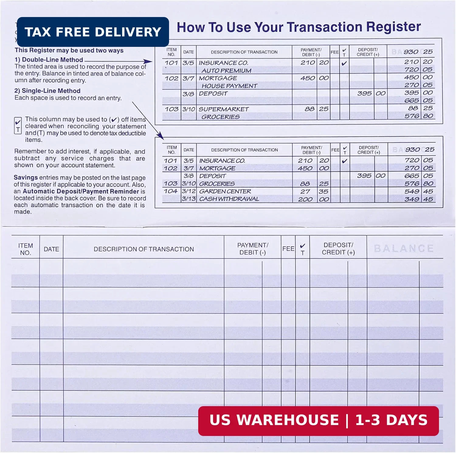 24 PCS Check Registers for Personal Checkbook, Easy to Read Checkbook Register