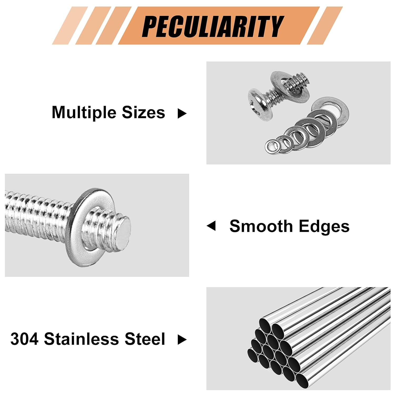 900 Pcs Stainless Steel Flat Washers for Screws, 304 Stainless Steel, Assorted S