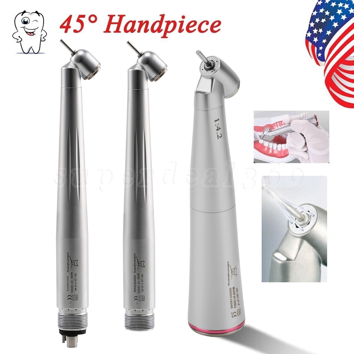 Yabangbang Dental 45° (LED) High Speed / 1:4.2 Increasing Contra Angle Handpiece
