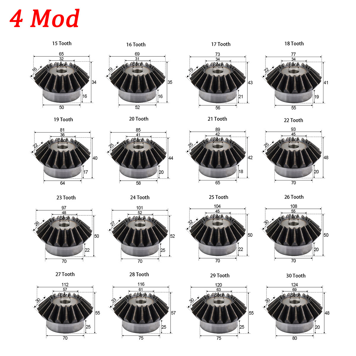 1/1.5/2/3/4/5 Mod Bevel Gear 15-40T Transmission Gears Bevel Teeth 90° 45# Steel