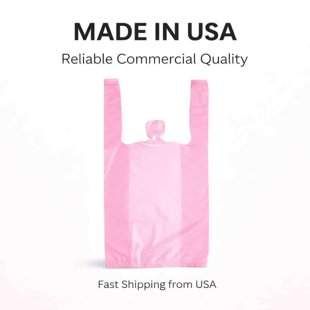 Pink T-Shirt Grocery Shopping Bags 1/10 XSmall 8x4x15 Unprinted 0.55 Mil USA