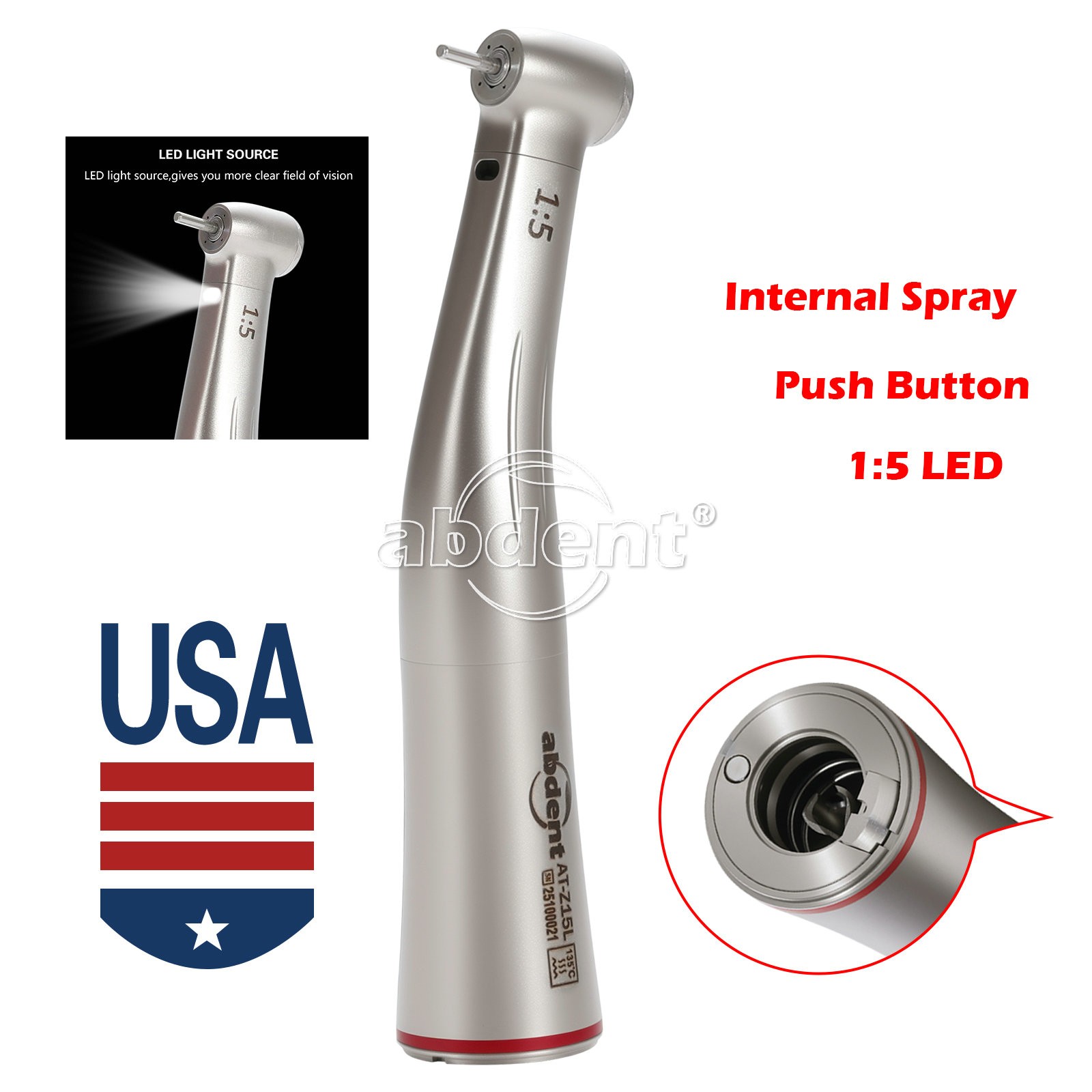 AbDent 1:5 Optic LED Contra Angle Increasing Handpiece Fit NSK Electric Motor