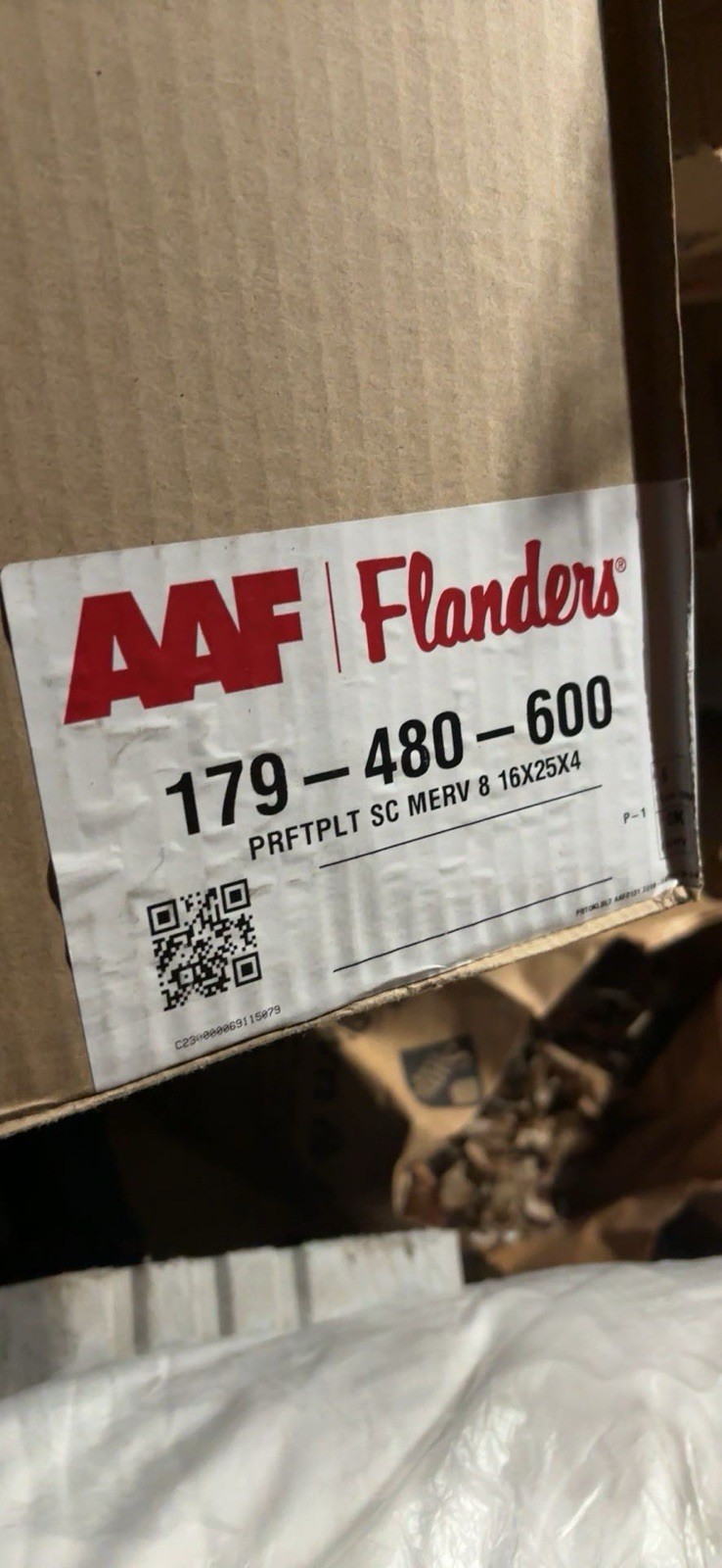 AAF Flanders 179-480-600 Pleated Air Filter MERV 8 16x25x4 MPN 179-480-600 6pack