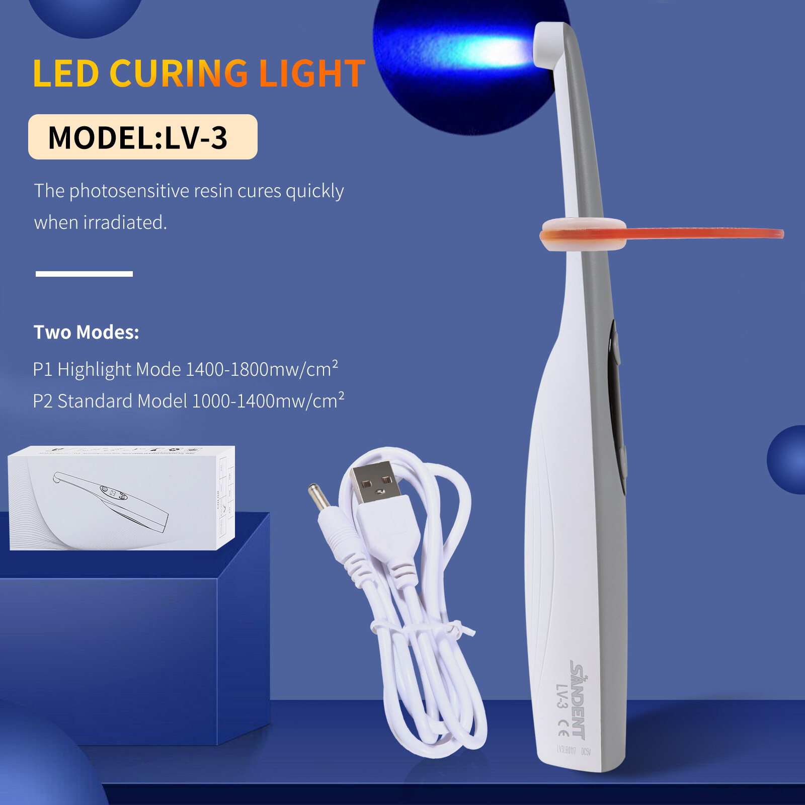 Dental LED Light Cure Lamp Cordless 3Second Fast Curing Light 2 Modes 3SEC USA