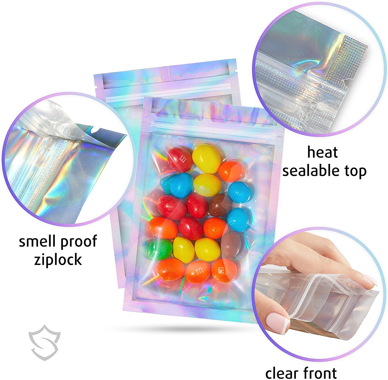 200 Quantity STASHIELD Holographic Smell Proof Mylar Bags Resealable Packaging