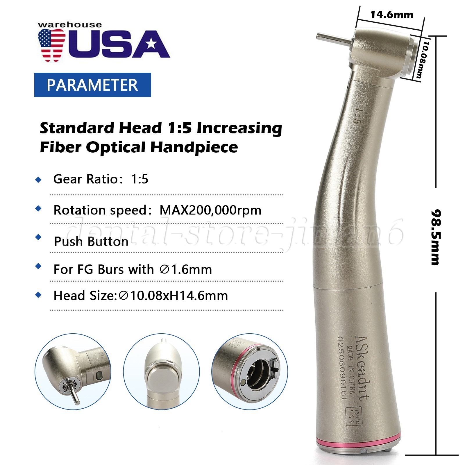 ASkeadnt Dental 1:5 Increasing Contra Angle Handpiece Fit E-type Motor