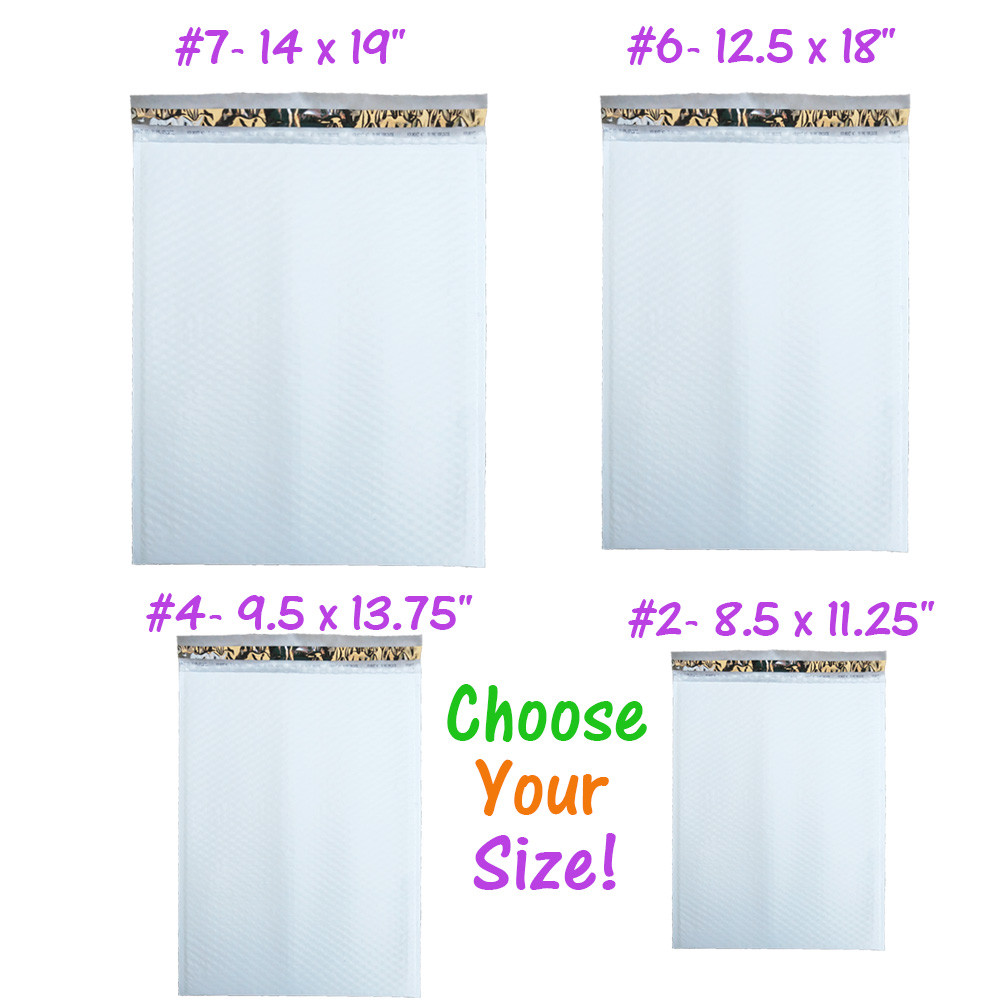 14×19, 12×18, 9×13, 8×12, White Poly Bubble Mailing Envelopes Padded #7, #6,4,2