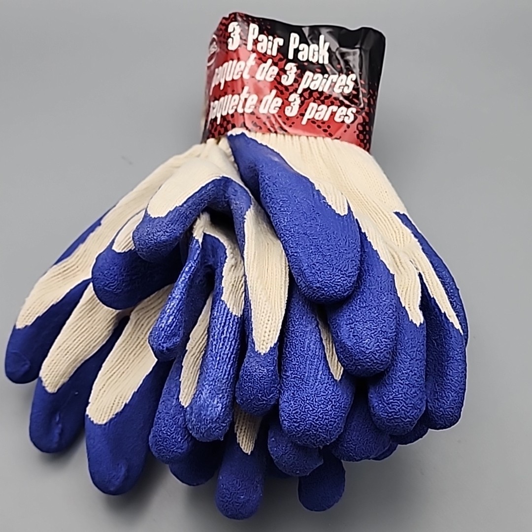 BOSS UNISEX ADULT FLEXI GRIP KNIT WORK GLOVES BREATHABLE sz L BLUE WHITE 3 PACK