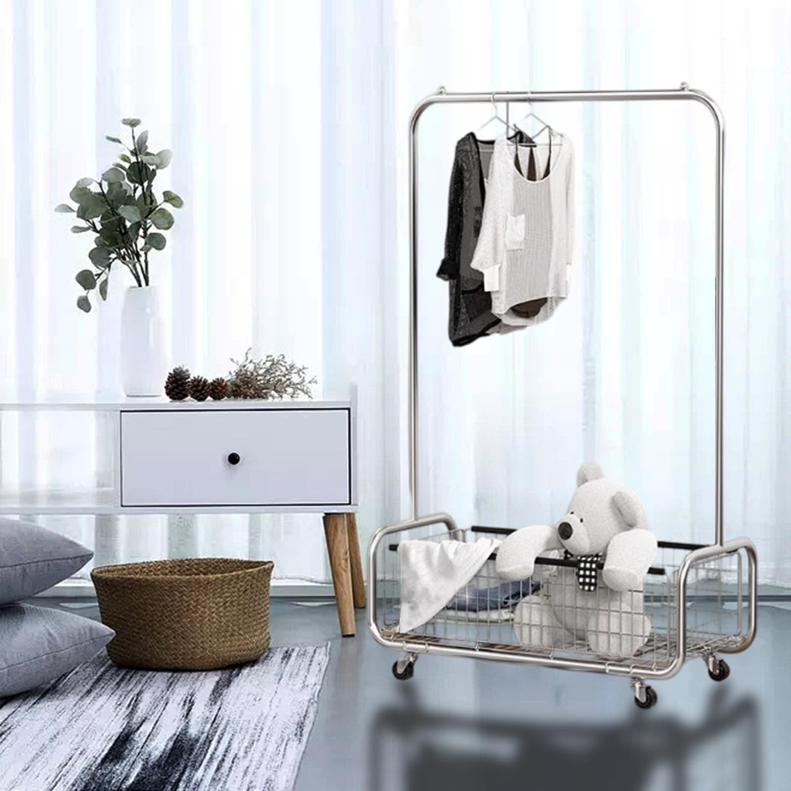 Garment Rack With Storage Baskets,Clothing Rack for Hanging Clothes, Multi-fu…