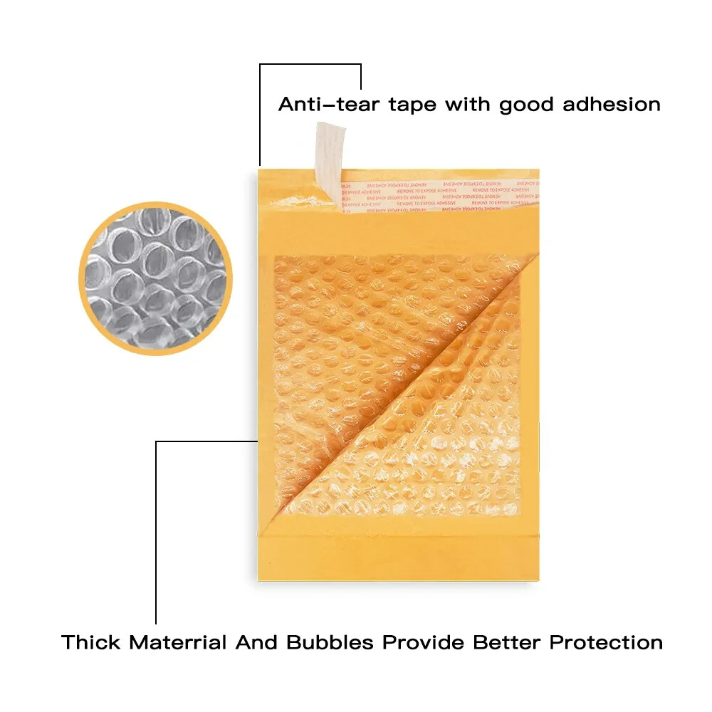 50Pcs Coolpkg #000 4″x8″ Secure Seal Kraft Bubble Mailers Padded Envelopes 4×8