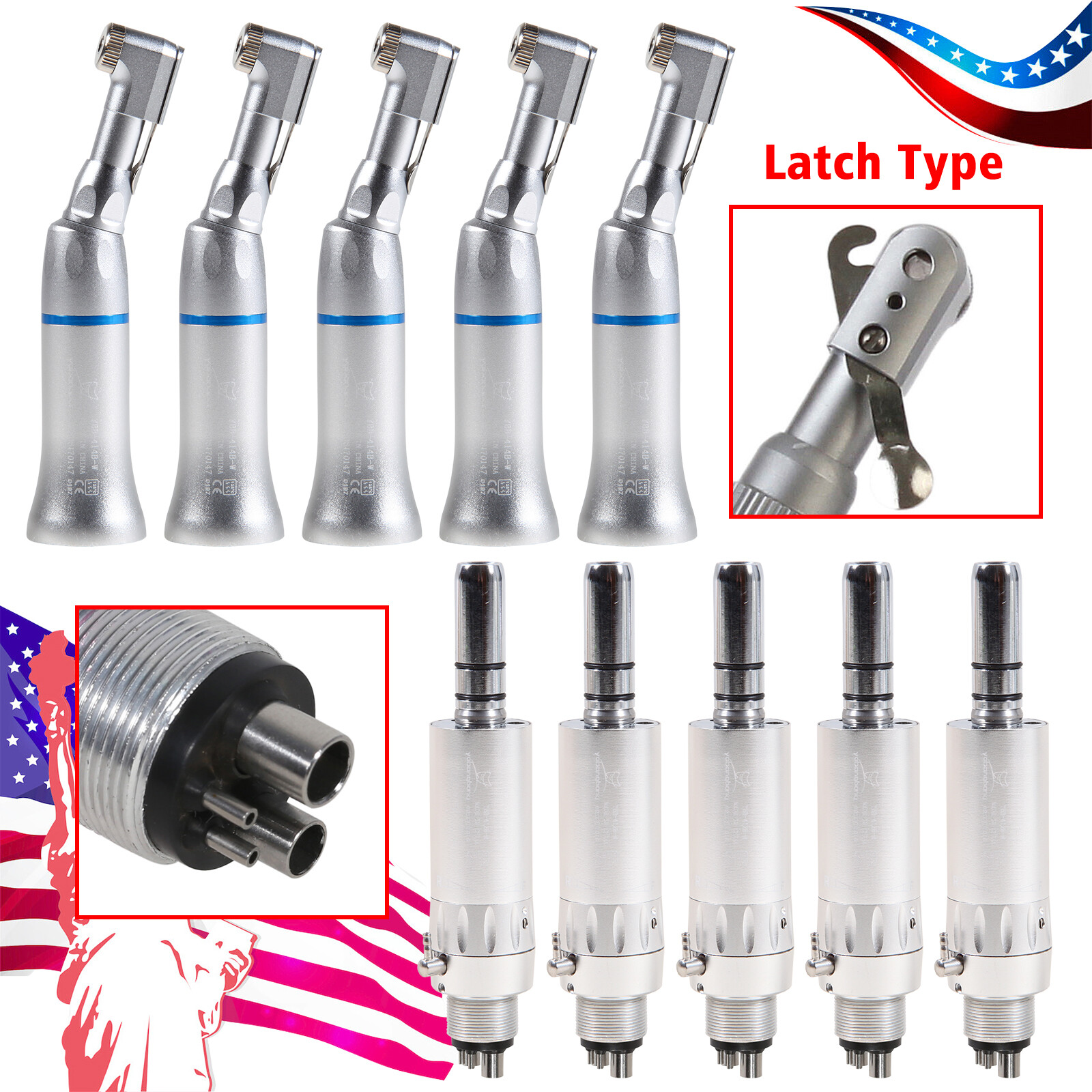NSK Style Dental Slow Low Speed Handpiece Contra Angle/Air Motor 4 Hole