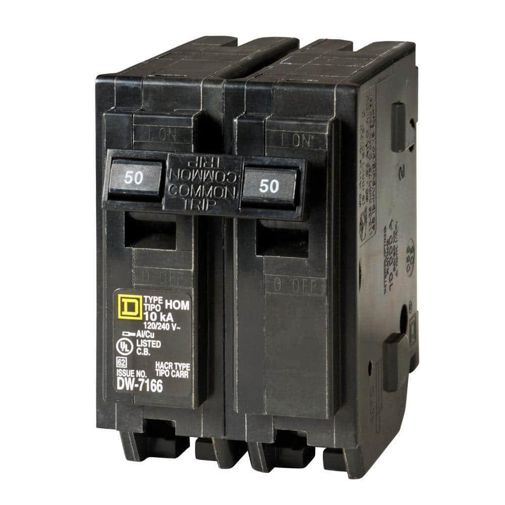 Circuit Breaker Square D 50 Amp 2 Pole Homeline Standard Trip Residential Black