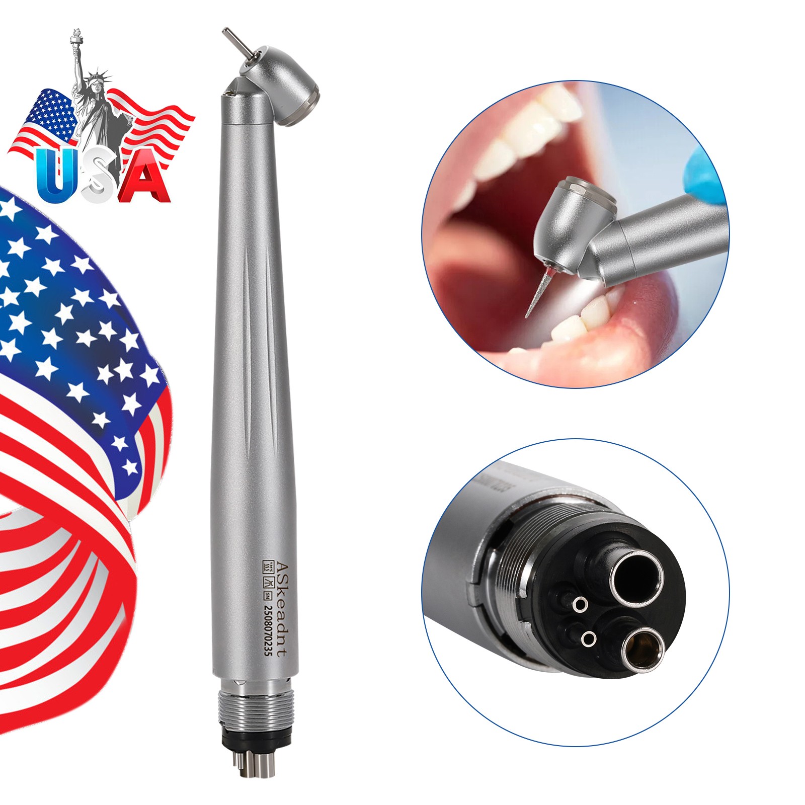 ASKEADNT Dental Surgical Handpiece 45 Degree High Speed 4 Hole LED
