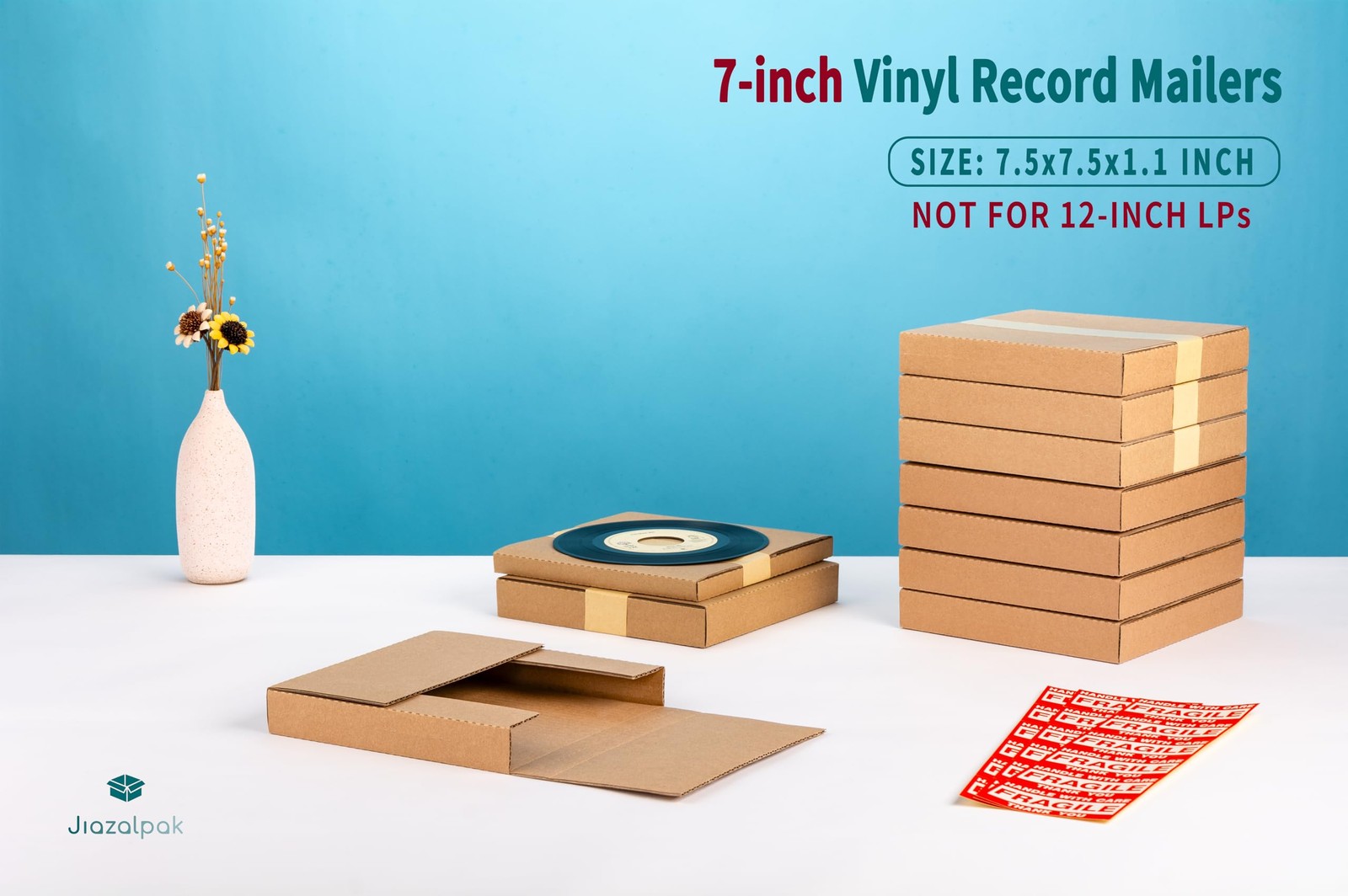 Jiazalpak 7 Inch 45 RPM Record Mailers (NOT for 12″ LPs), 7.5 25 Pack, Brown