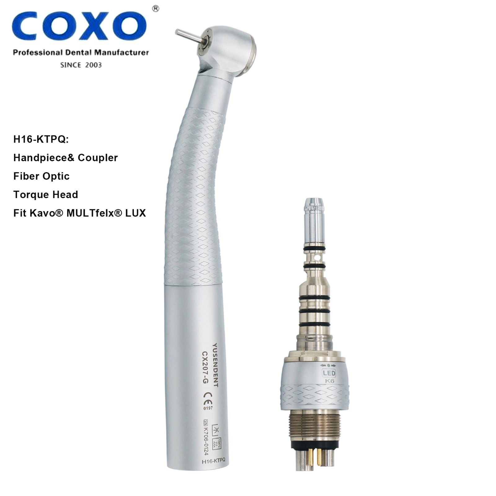 COXO Dental H16-KTPQ High Speed Handpiece Fiber Optic 6 LED for KAVO MULTIflex