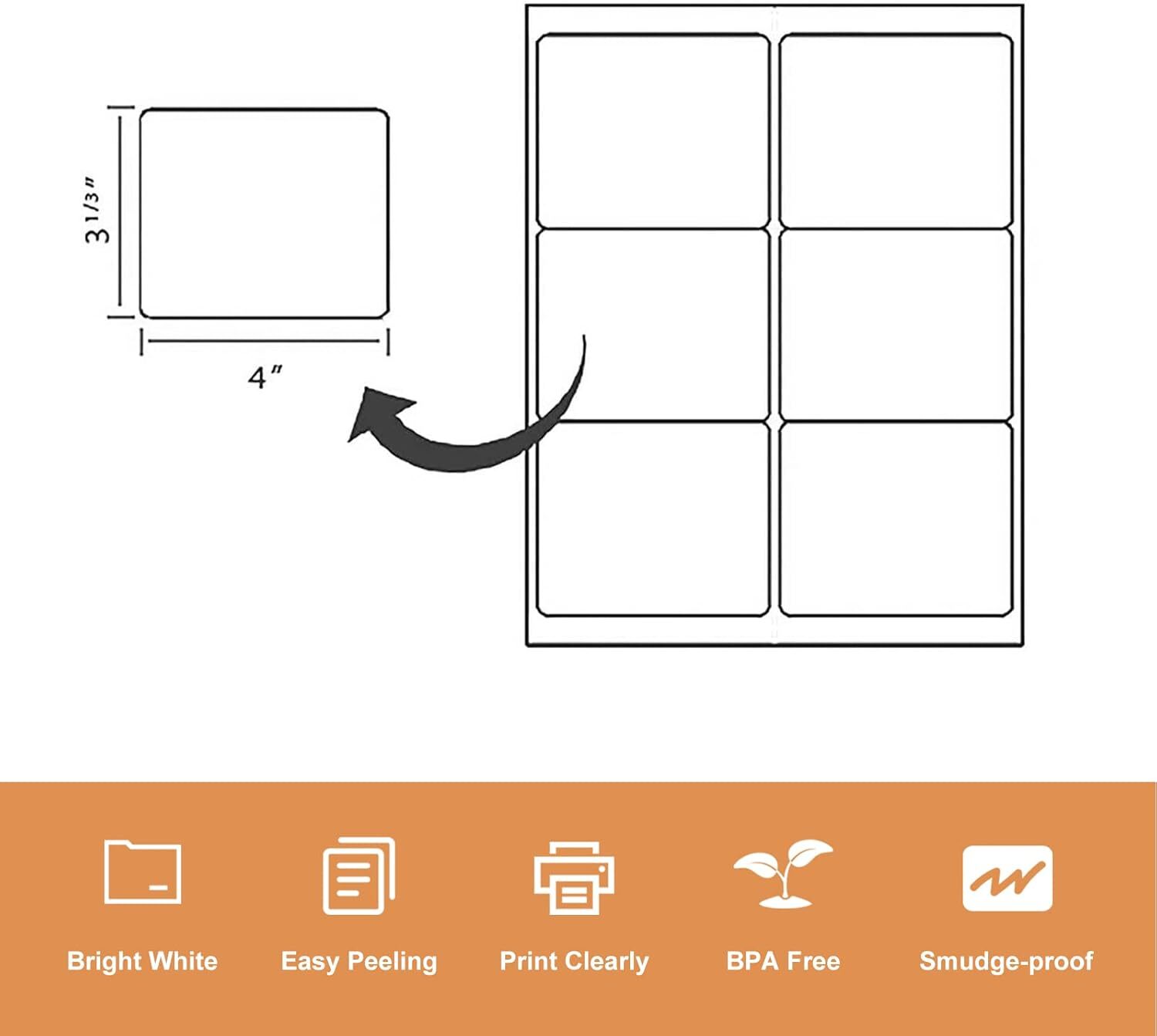 3 1/3″ x 4″ Address Shipping Labels Laser Ink Jet Self Adhesive 6 Per Sheet 6-UP