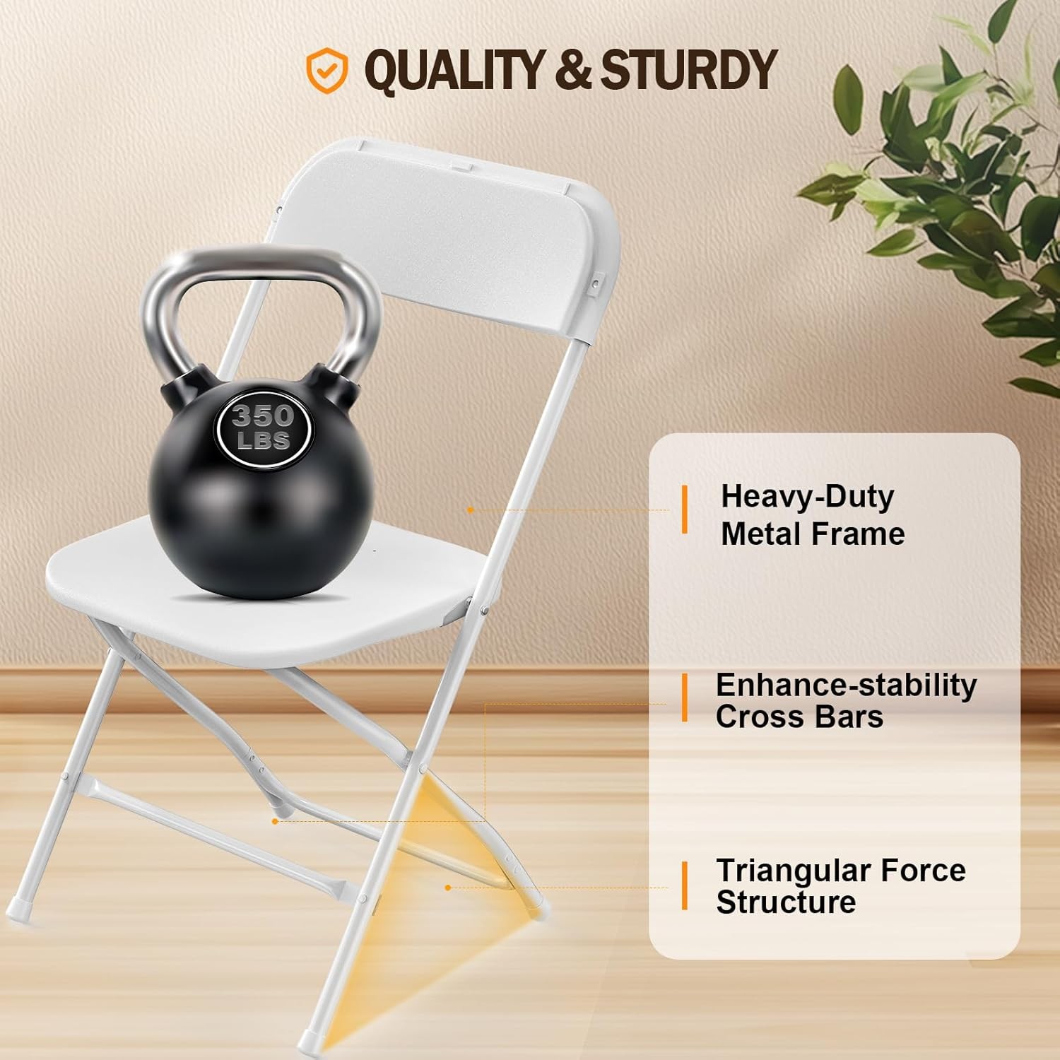 Bonnlo Folding Chairs Set of 10 White Plastic with Metal Frame for Party Wedding