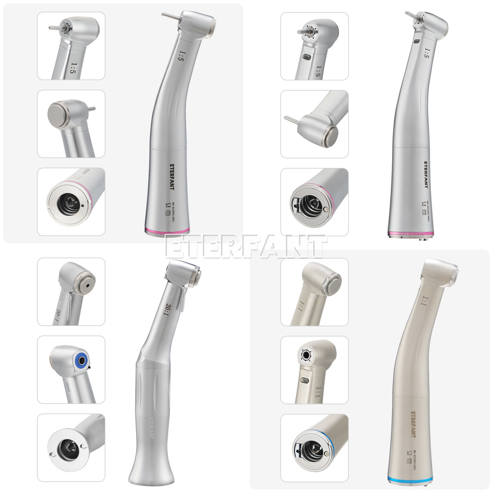 NSK Style Dental 1:1/1:5/20:1 Fiber Optic LED Increasing Contra Angle Handpiece