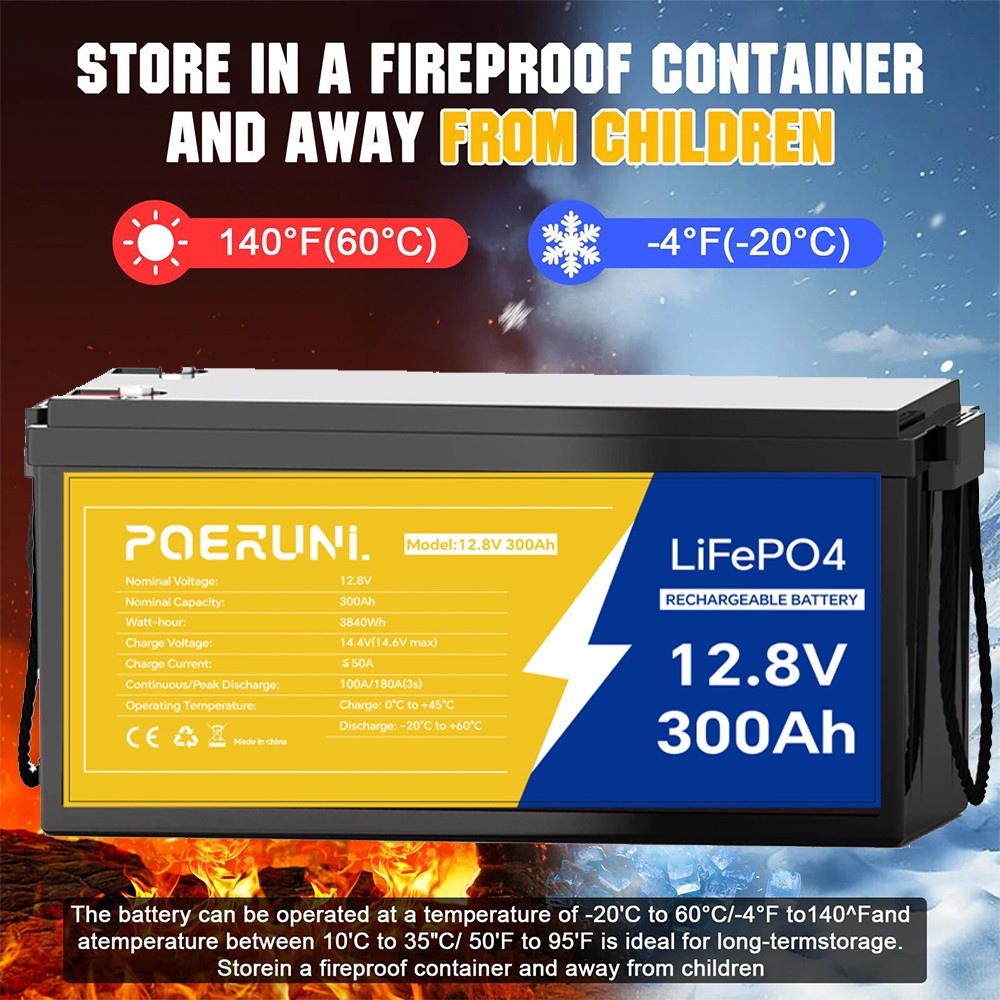 300Ah 12V LiFePO4 Lithium Battery Deep Cycle Built-in BMS For Solar RV Off-grid