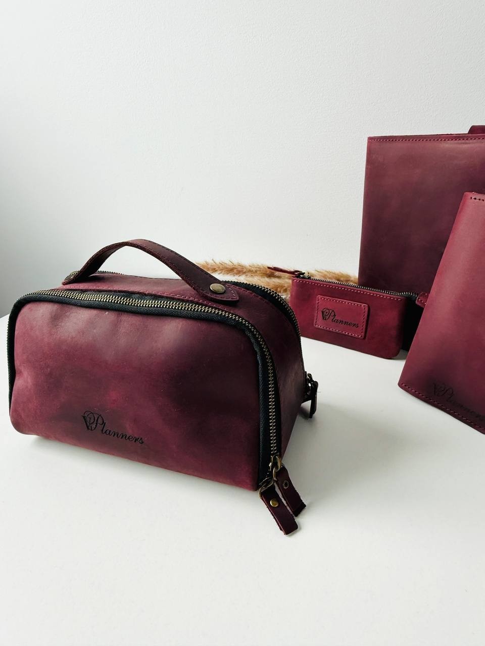 Luxury Leather Gift Set: Notebook, Wallet, Cosmetic Bag, Keychain – Personalized