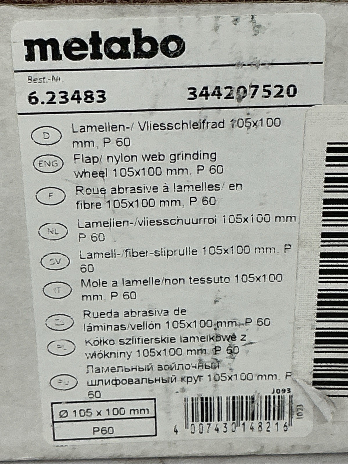 Metabo Flap Wheel 105×100 mm P 60 New Open Box