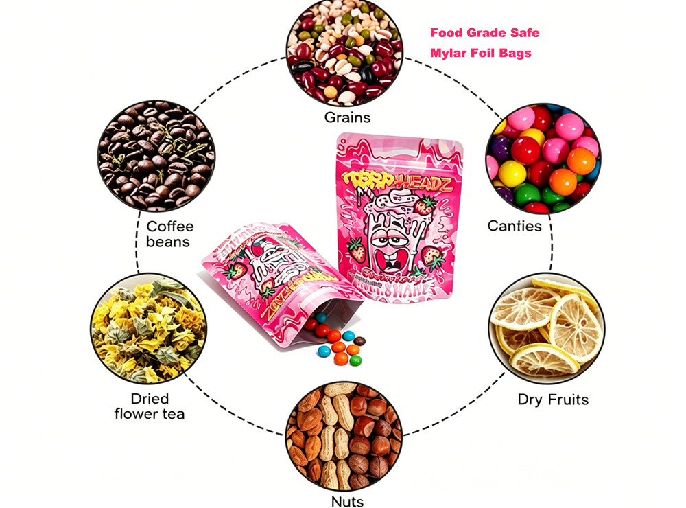 Smell Proof 3.5g Cartoon Print Mylar Bags 100pcs Zip Seal Stand Up Gummies Bags