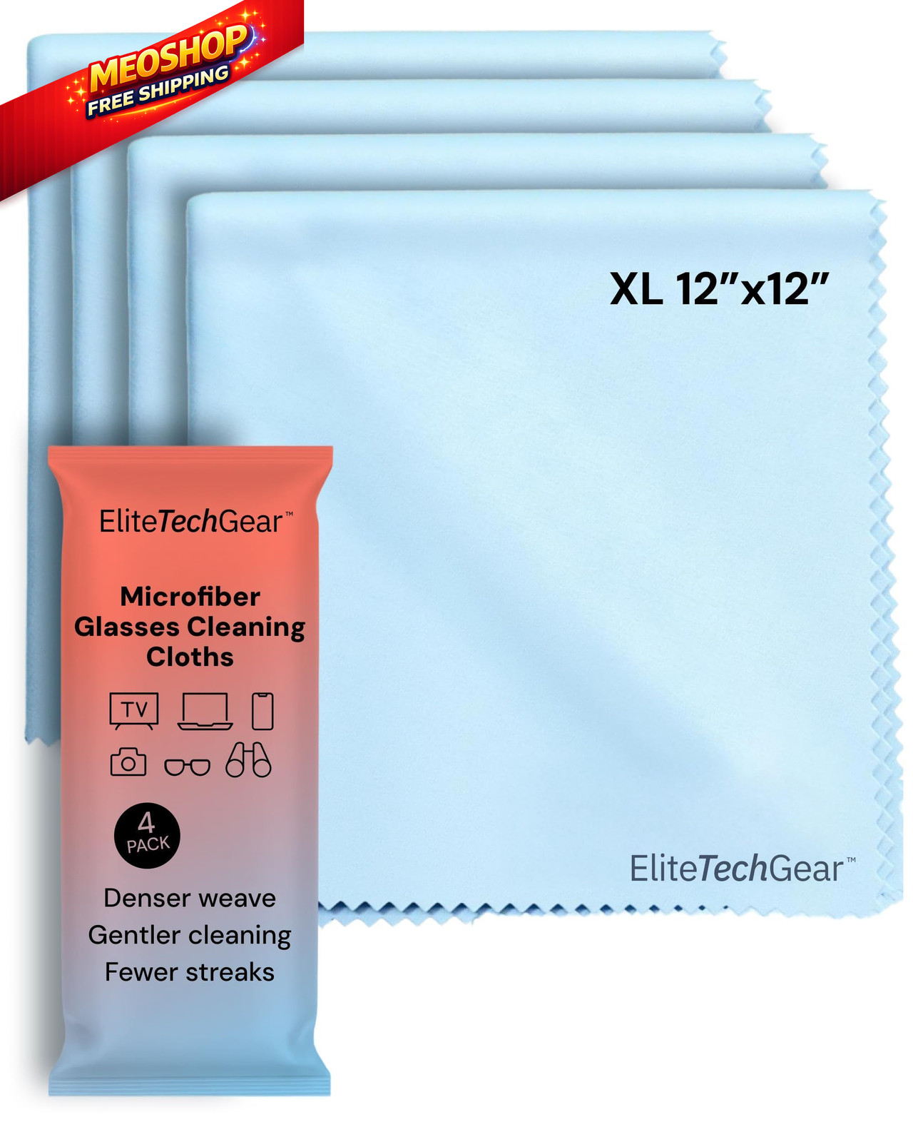 Elite Screens Microfiber Cleaning Cloth – 12″ x 12” x (Pack of 4), Blue