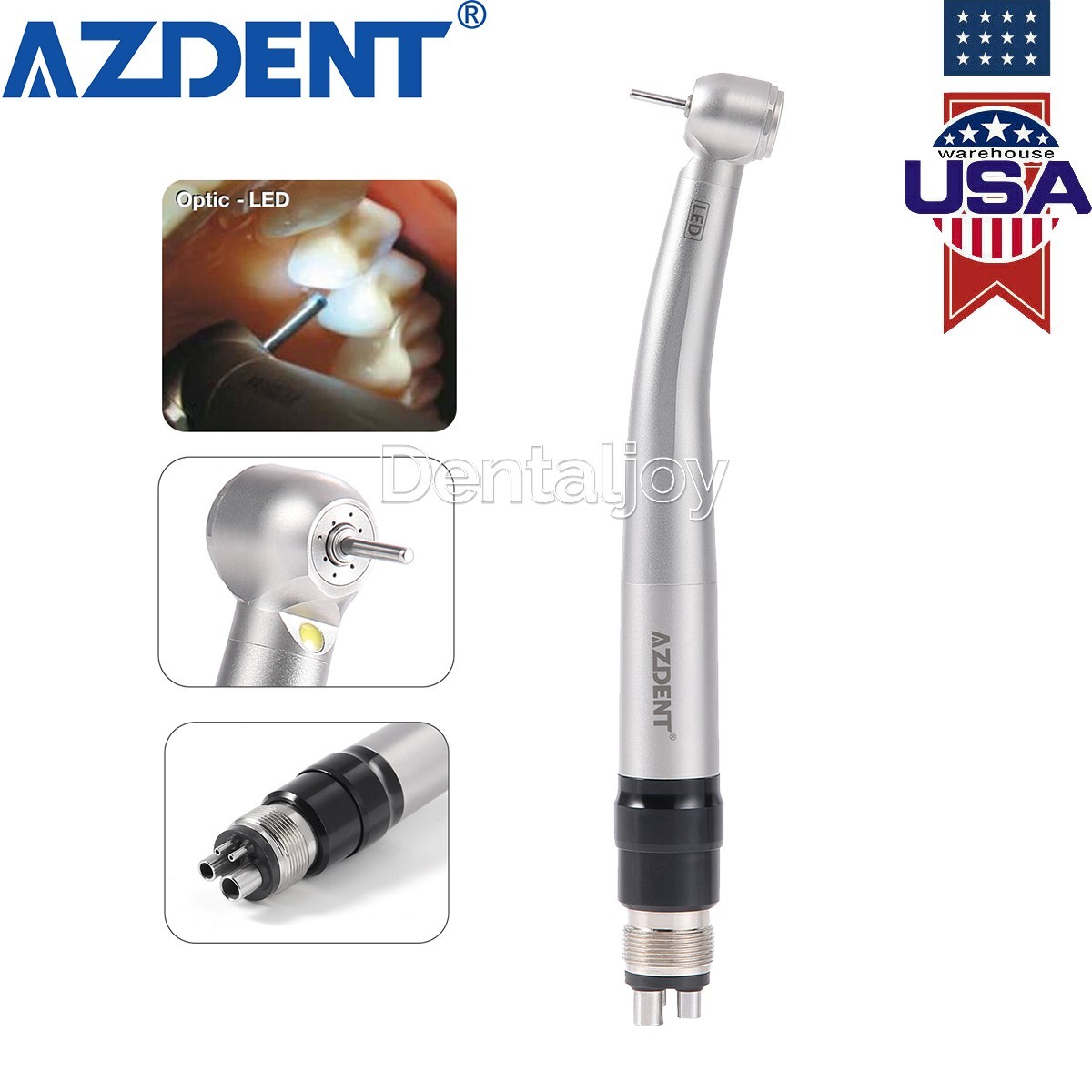 AZDENT Dental LED E-generator High Speed Handpiece With 4 Hole Quick Coupler