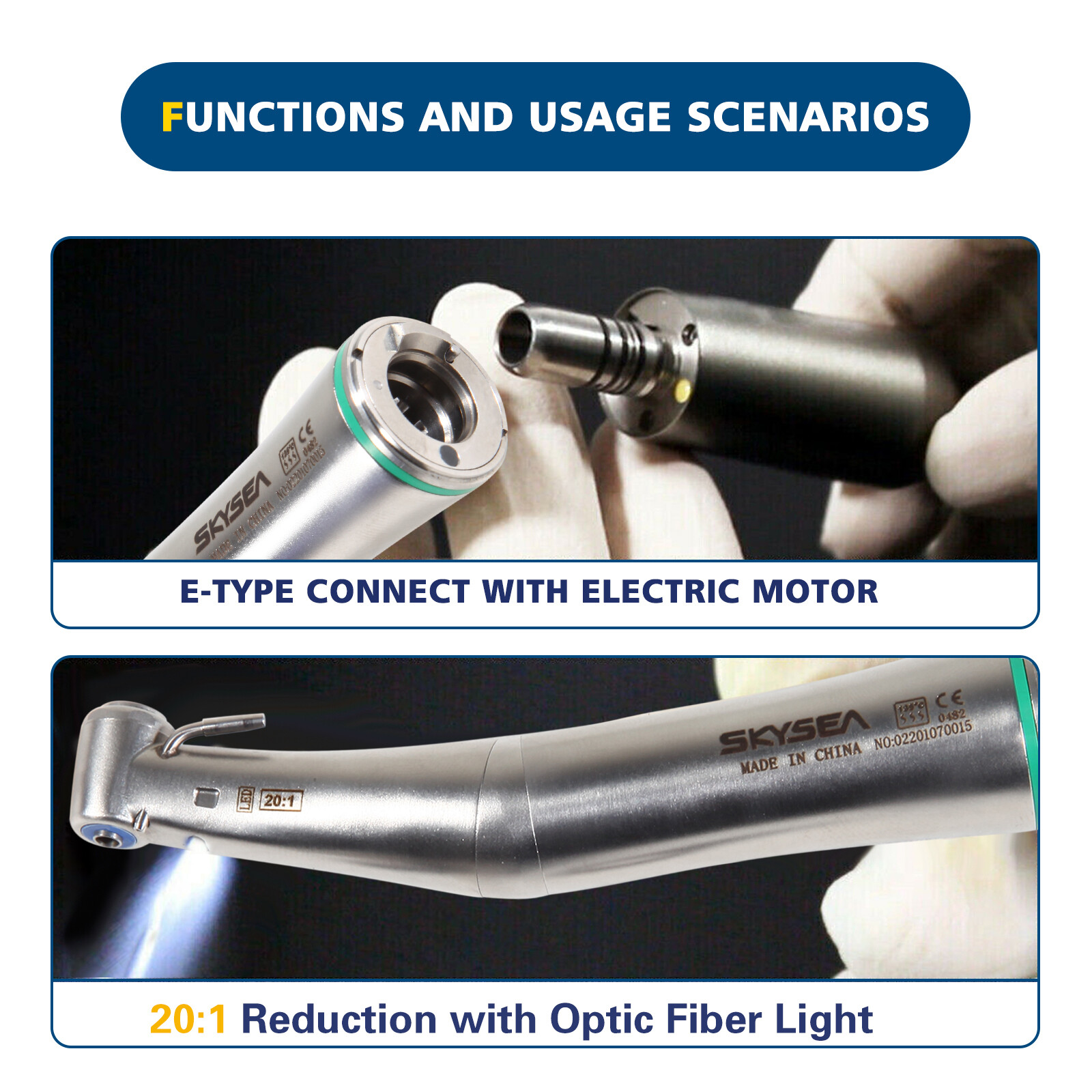 SKYSEA Dental Implant 20:1 LED Surgical Contra Angle Handpiece Detachable Head