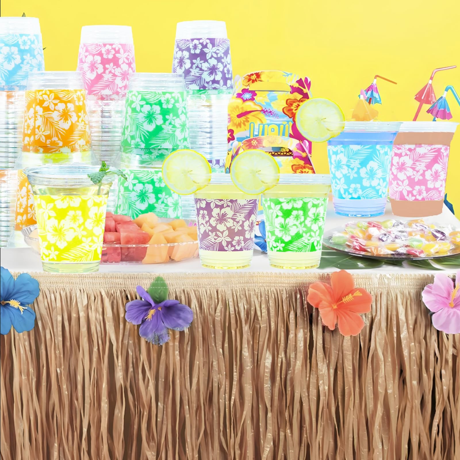 48 Pack 14 OZ Hawaiian Luau Plastic Cups Tropical Party Disposable Aloha Cup