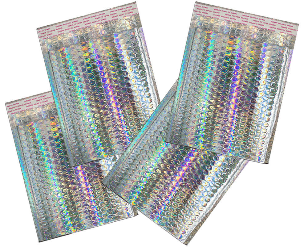 5-100 Pack Holographic Bubble Mailers, 4 sizes Metallic Glamour Padded Envelopes