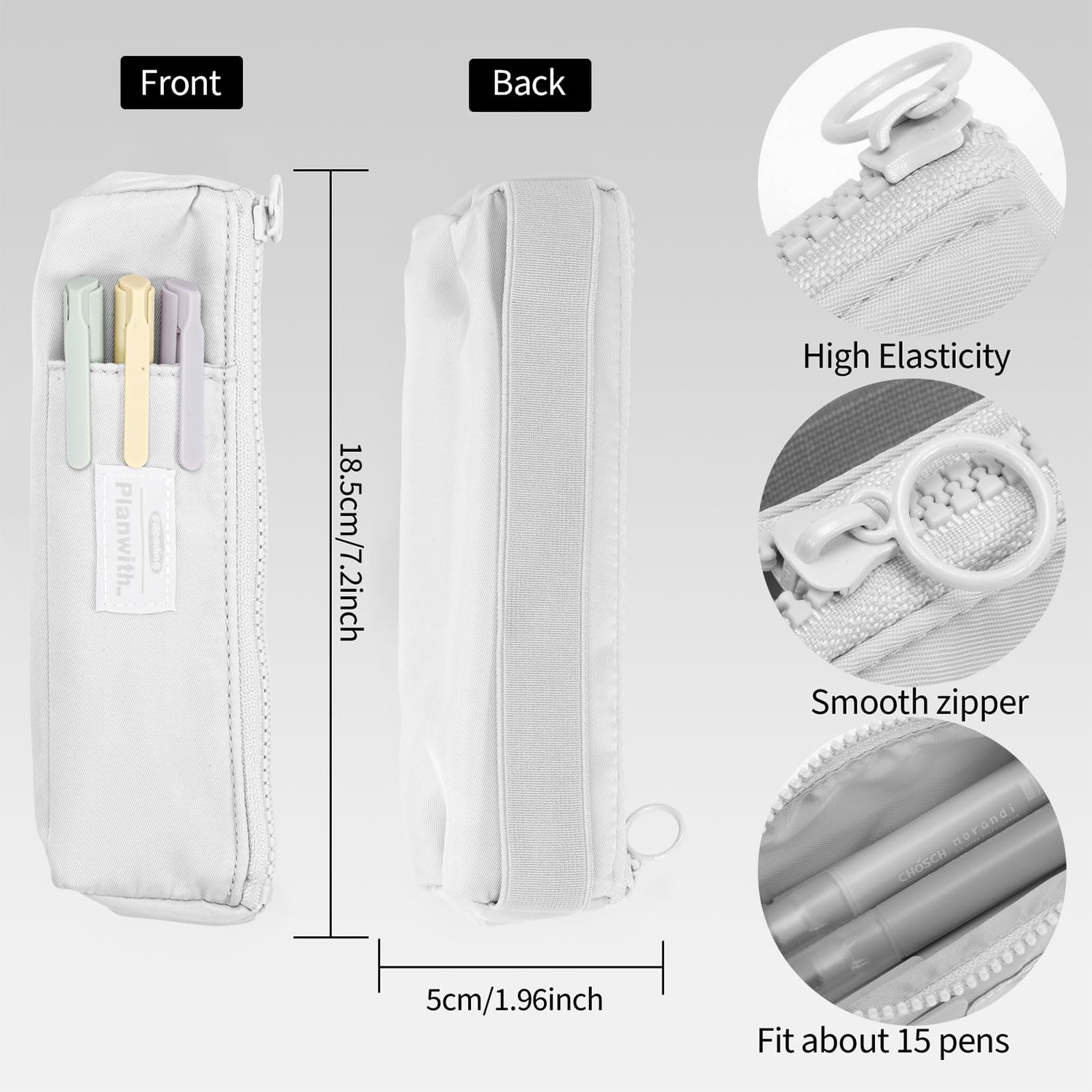 Slim Pen & Pencil Bag with Adjustable Elastic Band, Zipper Pouch for Makeup, Jou