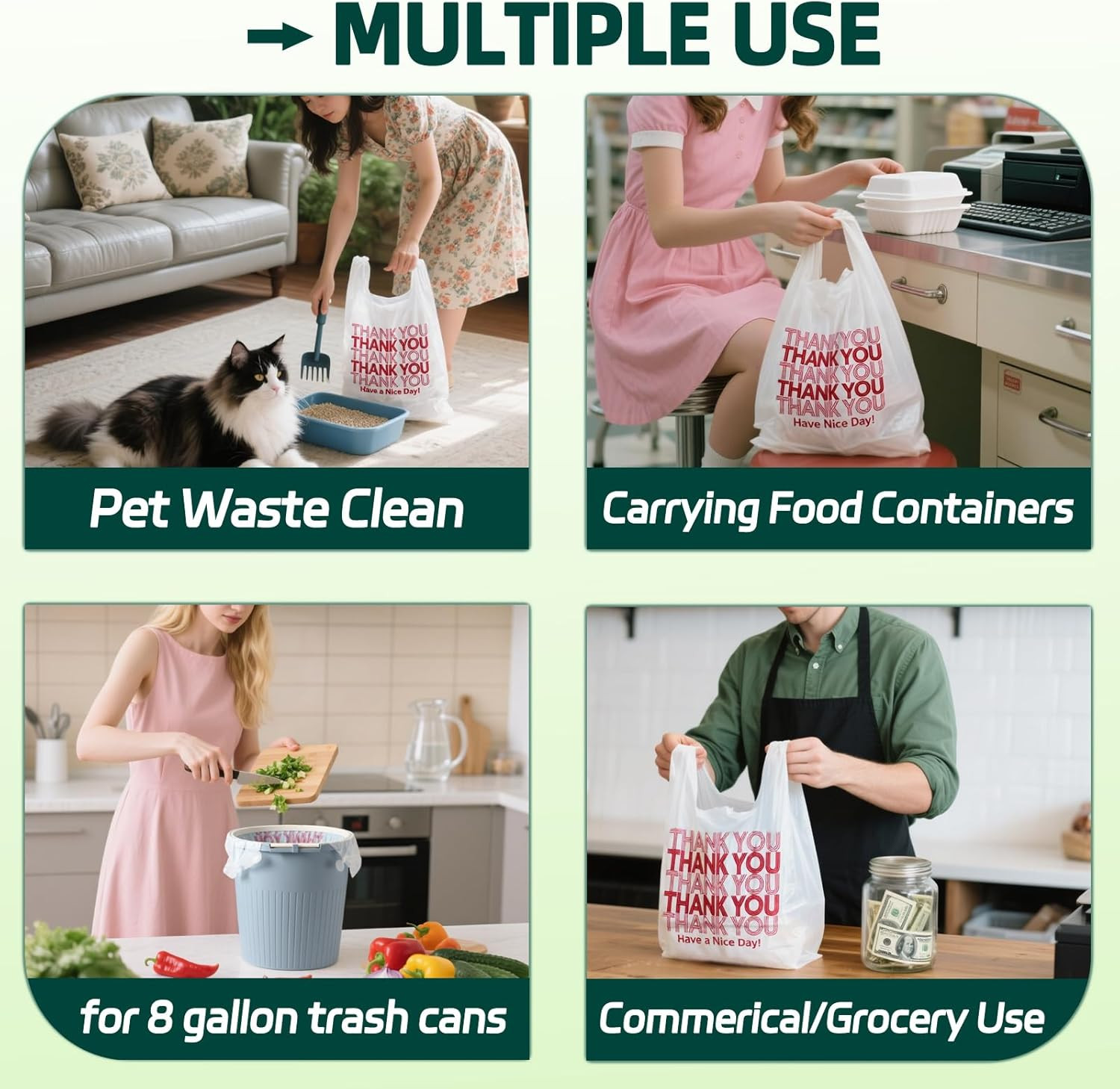 Extra Large (13″ X 8″ X 23″) X-Large Size Up, 100 Count Plastic Bags with Handle