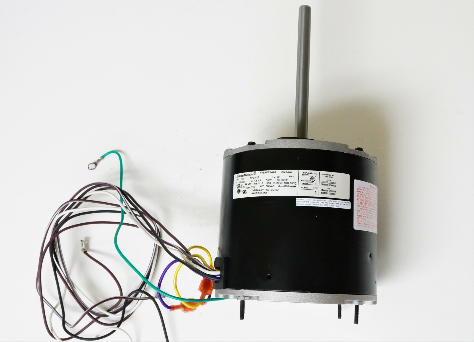 Air Conditioner Condenser Fan Motor 1/3 HP 230 Volts 825 RPM EM-3405