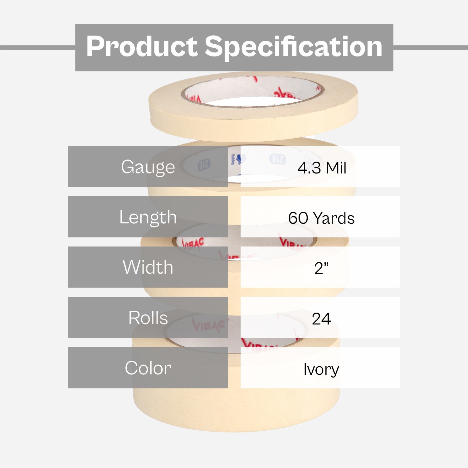 Ivory General Purpose Masking Tape 2″x60 Yards 4.3 Mil Packing Tape 24 Rls