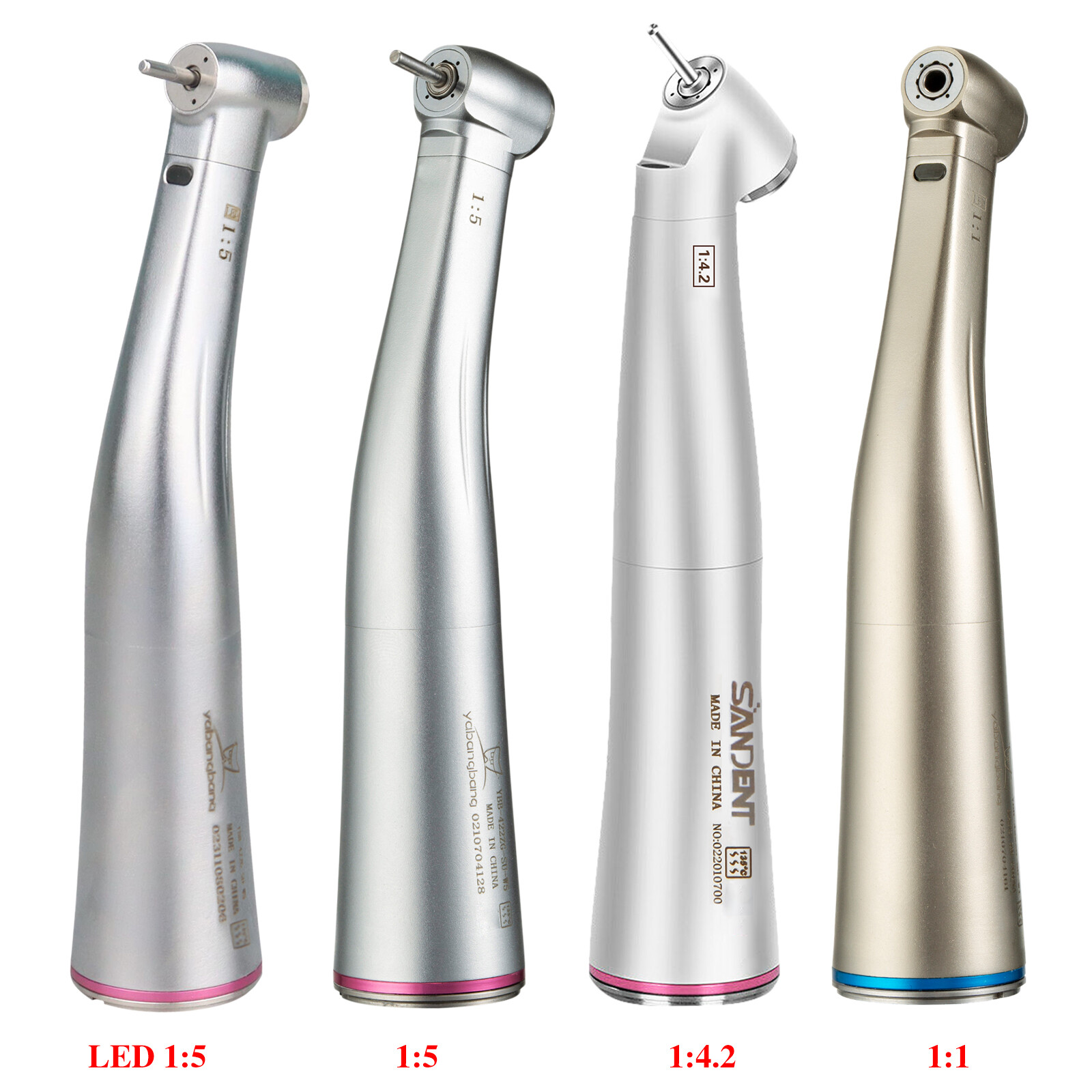 Dental 1:1 /1:4.2/1:5 LED Fiber Optic Contra Angle Handpeice Push Button Fit NSK