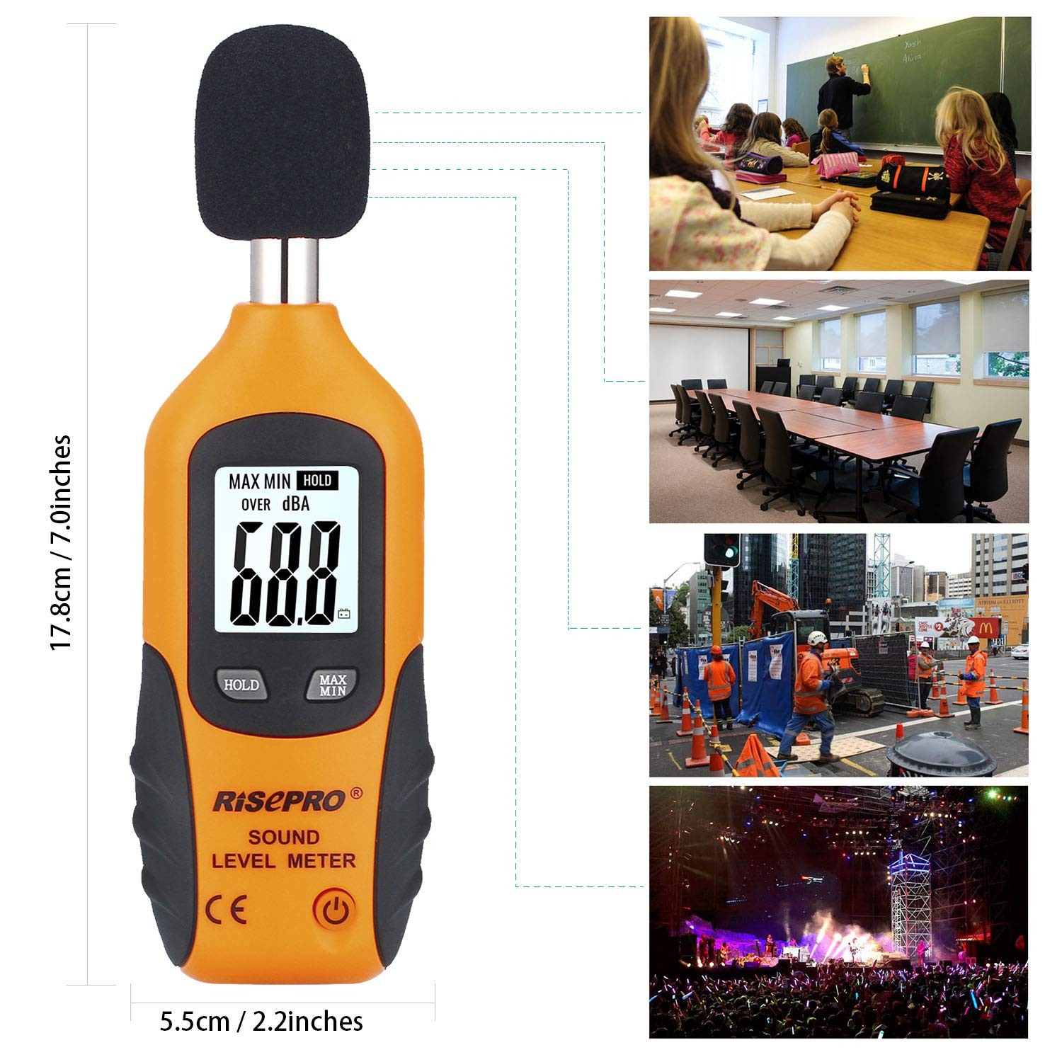 Decibel Meter, RISEPRO® Digital Sound Level Meter 30 – 130 dB Small, Black
