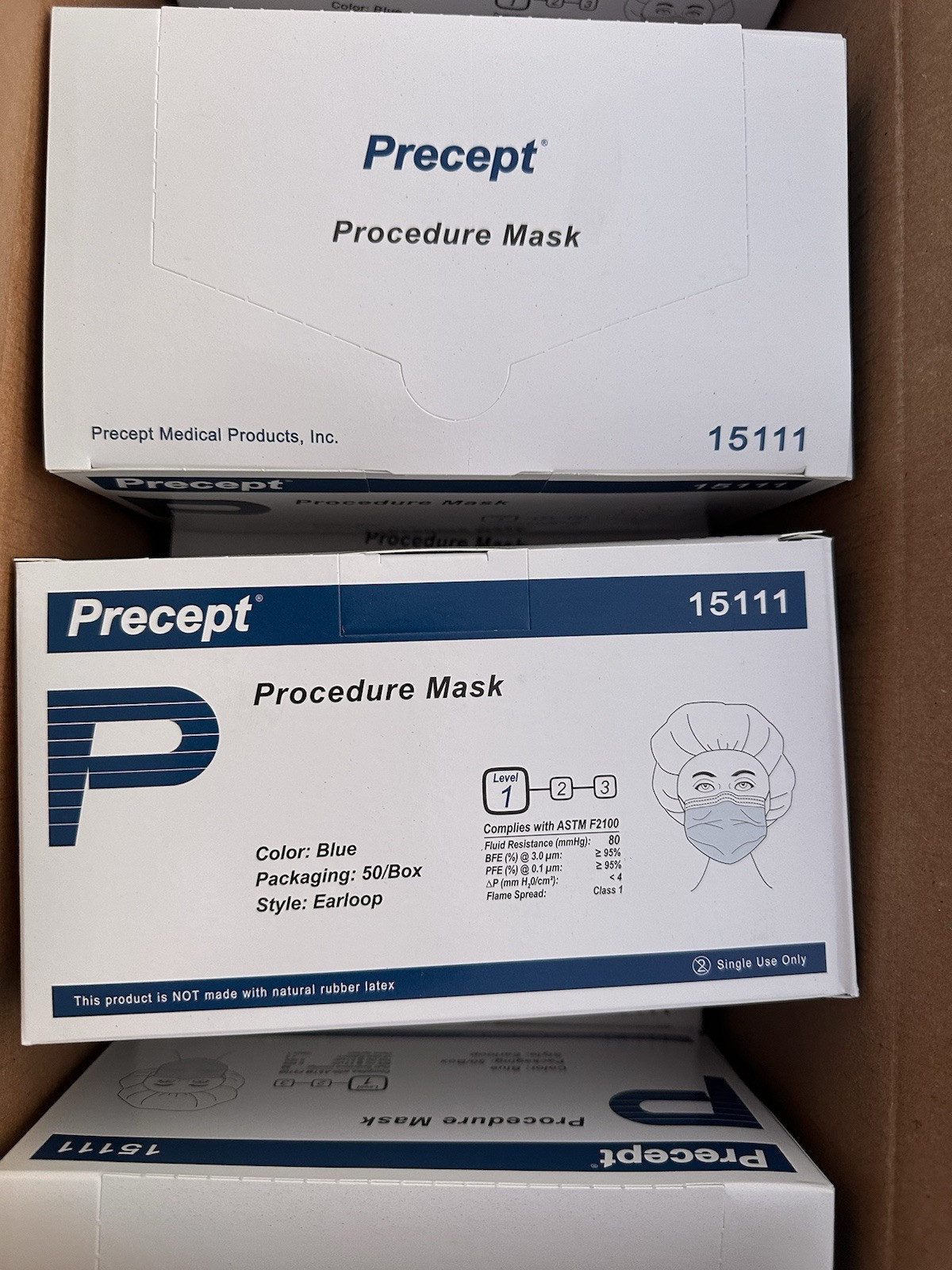 Precept 15111 Procedure Mask Level 1 Blue color Case of 10 Boxes DENTED