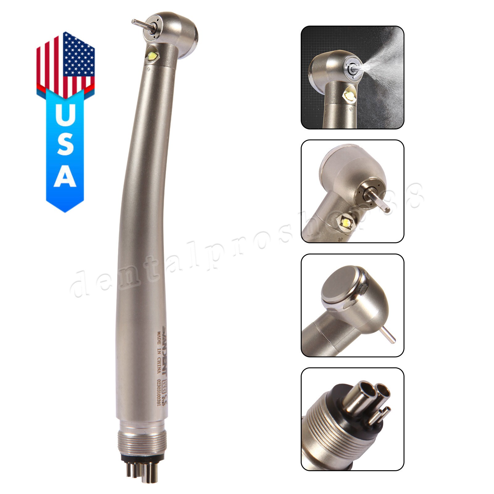 Dental Fiber Optic LED High Speed Handpiece 4Holes Internal triple spray fit Kav