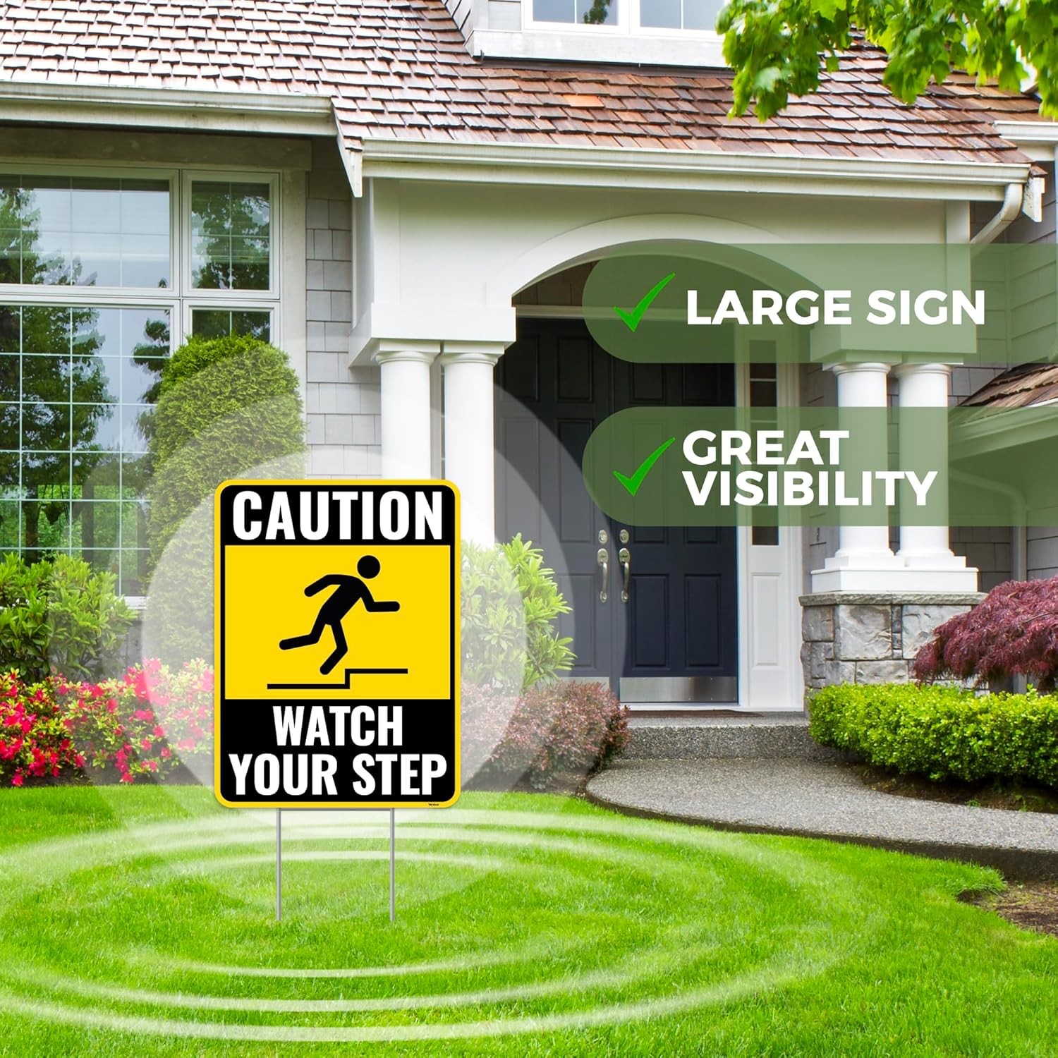2PC Watch Your Step Sign with Metal Stakes, 12 Inches by 9 Inches – Corrugated P